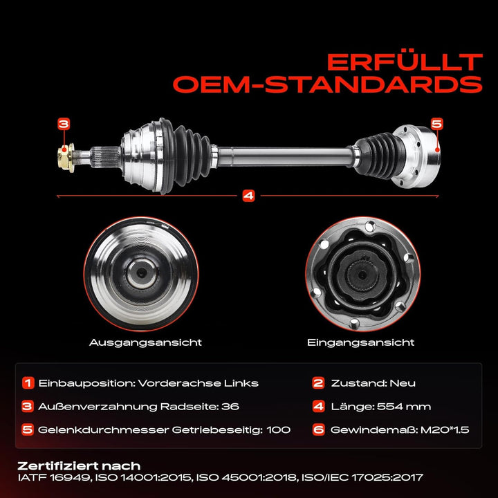Frankberg Antriebswelle Schaltgetriebe Vorne Links Kompatibel mit A3 8L1 Golf IV 1J1 New Beetle 1Y7