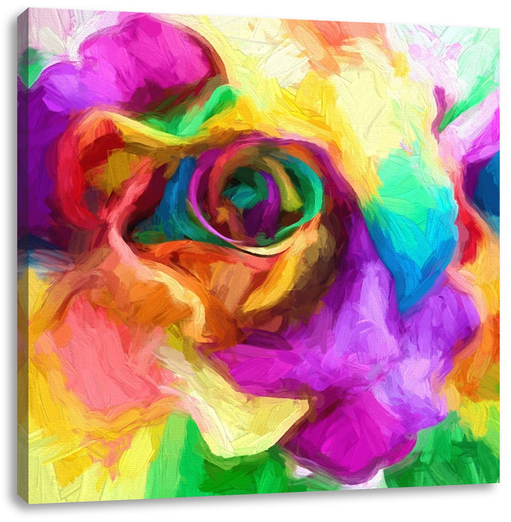 Pixxprint Kunterbunte zarte Rosenblätter als Leinwandbild | Grösse: 70x70 cm | Wandbild | Kunstdruck