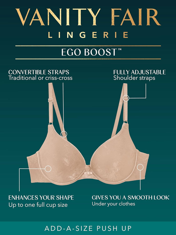 Vanity Fair Damen Push-Up-BH 85C Schwarzer Jacquard, 85C Schwarzer Jacquard