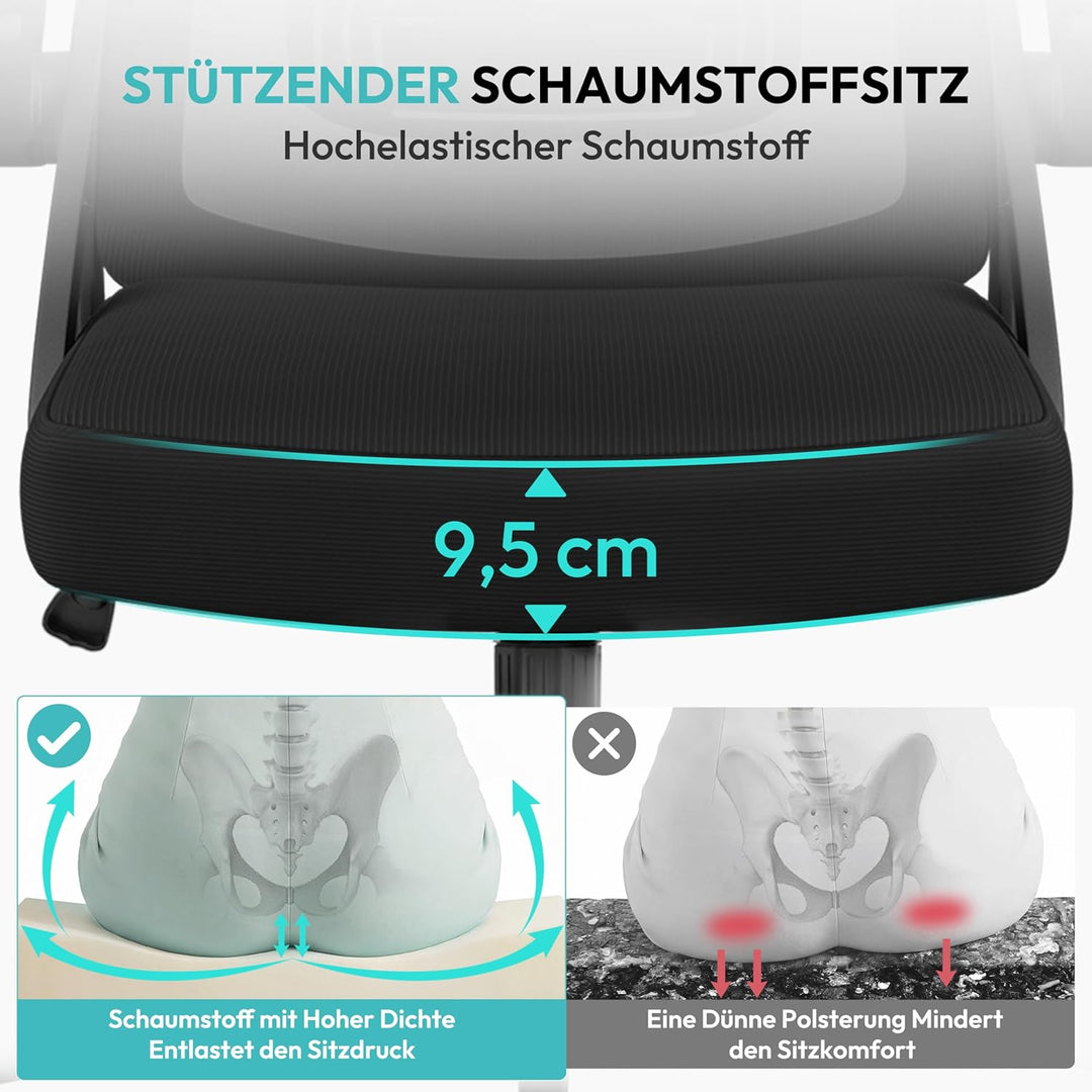 Yaheetech Bürostuhl Ergonomisch, Schreibtischstuhl mit Hochklappbaren Armlehnen, Drehstuhl mit Rücke