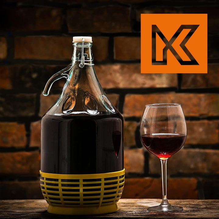 KADAX Weinballon, Glasbehälter für Gärung, Glasfass für Wein, Gärballon, Bügelflasche mit Korb Bügel