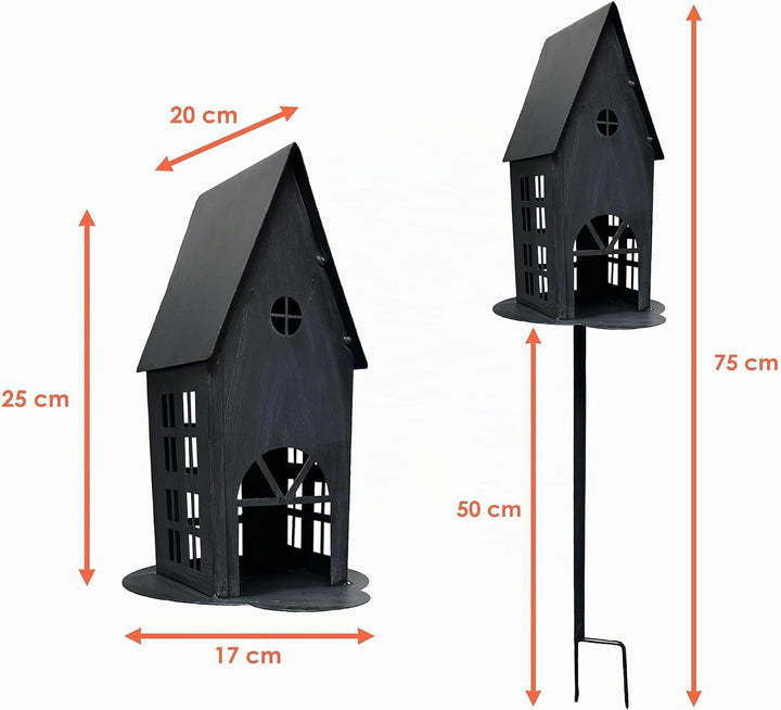 Metall Gartenstecker Haus in anthrazit - H 75 cm - Gartendeko Beetstecker Windlicht - Frühling Somme