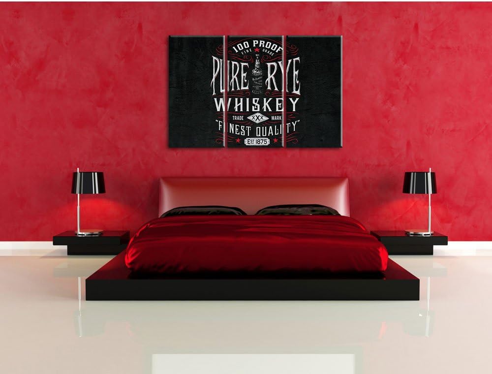 Pixxprint Whiskey Etikett „Pure rye“ als Leinwandbild/Grösse: 3 Teilig (120x80) cm/Wandbild/Kunstdru