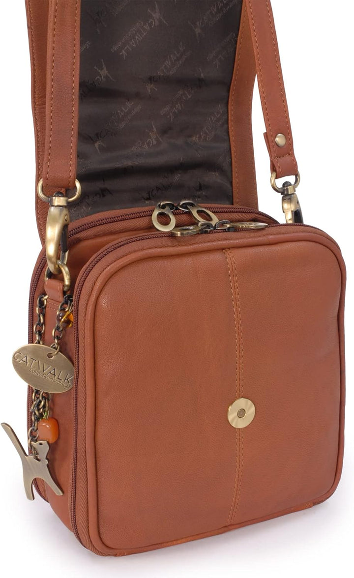 Catwalk Collection Handbags - Leder - Organizer/Umhängetasche/Schultertasche - TEAGAN Hellbraun, Hel
