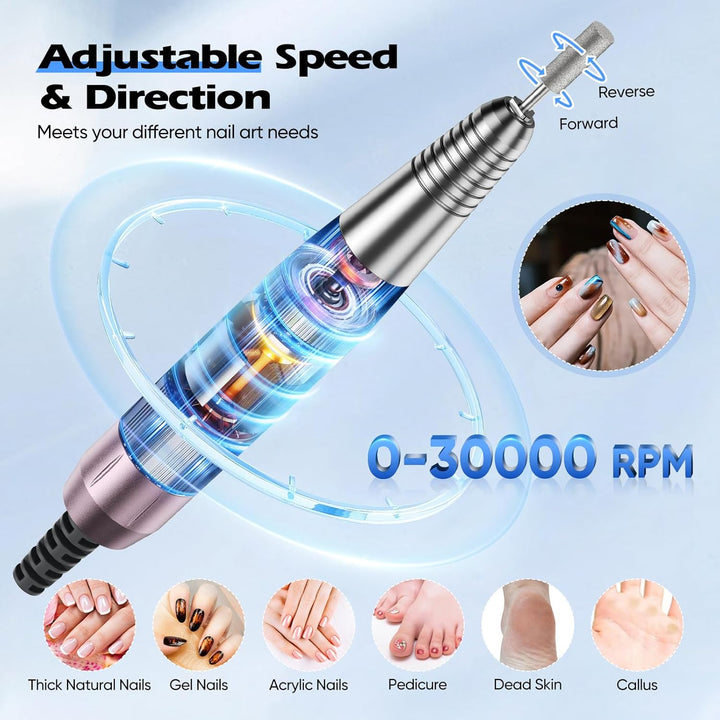 4-in-1 Elektrischer Nagelfräser mit 80W Absaugung & waschbarem Filter – 30.000 RPM Profi Nagelknipse