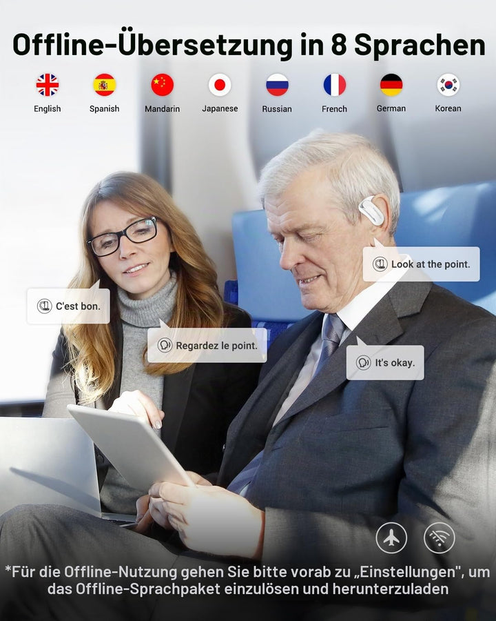 AI Sprachübersetzer Kopfhörer, 3-in-1 Echtzeit übersetzer Ohrhörer mit 144 Sprachen, 5 Übersetzungsm
