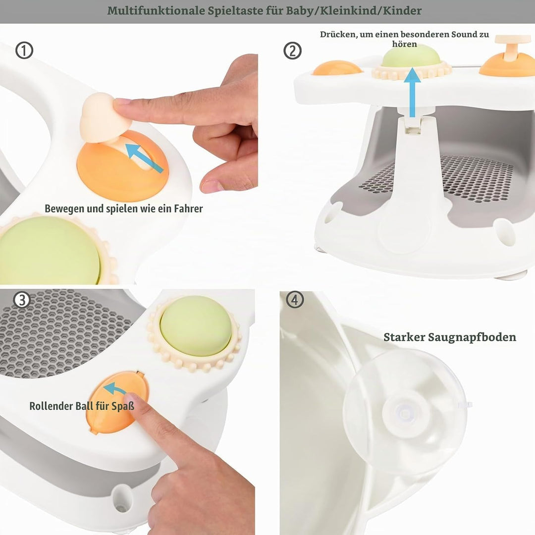 Bebamour Baby Badesitz 6 Monate+ Kind Badewanne rutschfest Baby Badesitz mit Spielzeug,Gray 1 Gray,