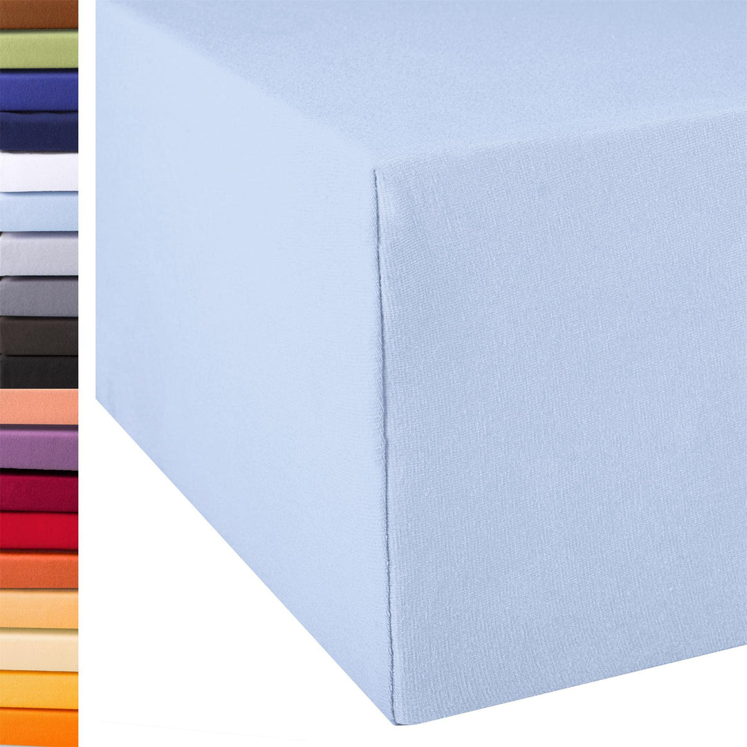 aqua-textil Exclusiv Spannbettlaken 180x200-200x220 cm Aqua blau Jersey Baumwolle 230g/qm Spannbettt