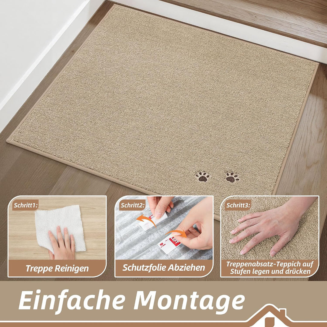 BEQHAUSE Treppeneckmatten Stufenmatten Innen rutschfest, 76X76cm, Beige | Maschinenwaschbare Treppen
