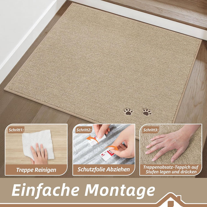 BEQHAUSE Treppeneckmatten Stufenmatten Innen rutschfest, 76X76cm, Beige | Maschinenwaschbare Treppen