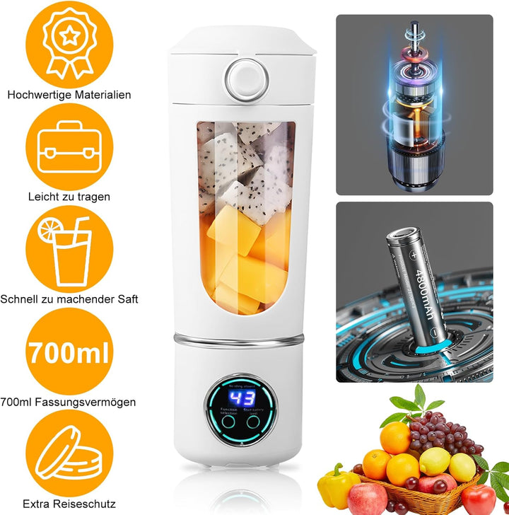 Tragbarer Mixer, Mini-Standmixer, kleiner Entsafter, Smoothie-Maker mit Silikon Strohhalm,12 Edelsta