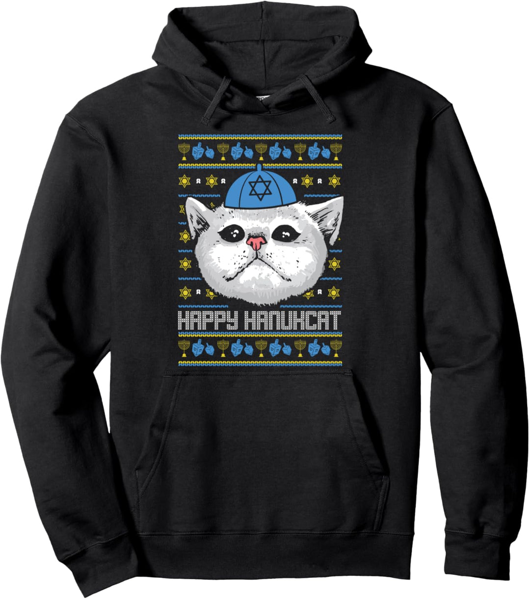 Happy Hanukcat Hanukkah Jüdische Feiertage Katzen Chanukka Pullover Hoodie