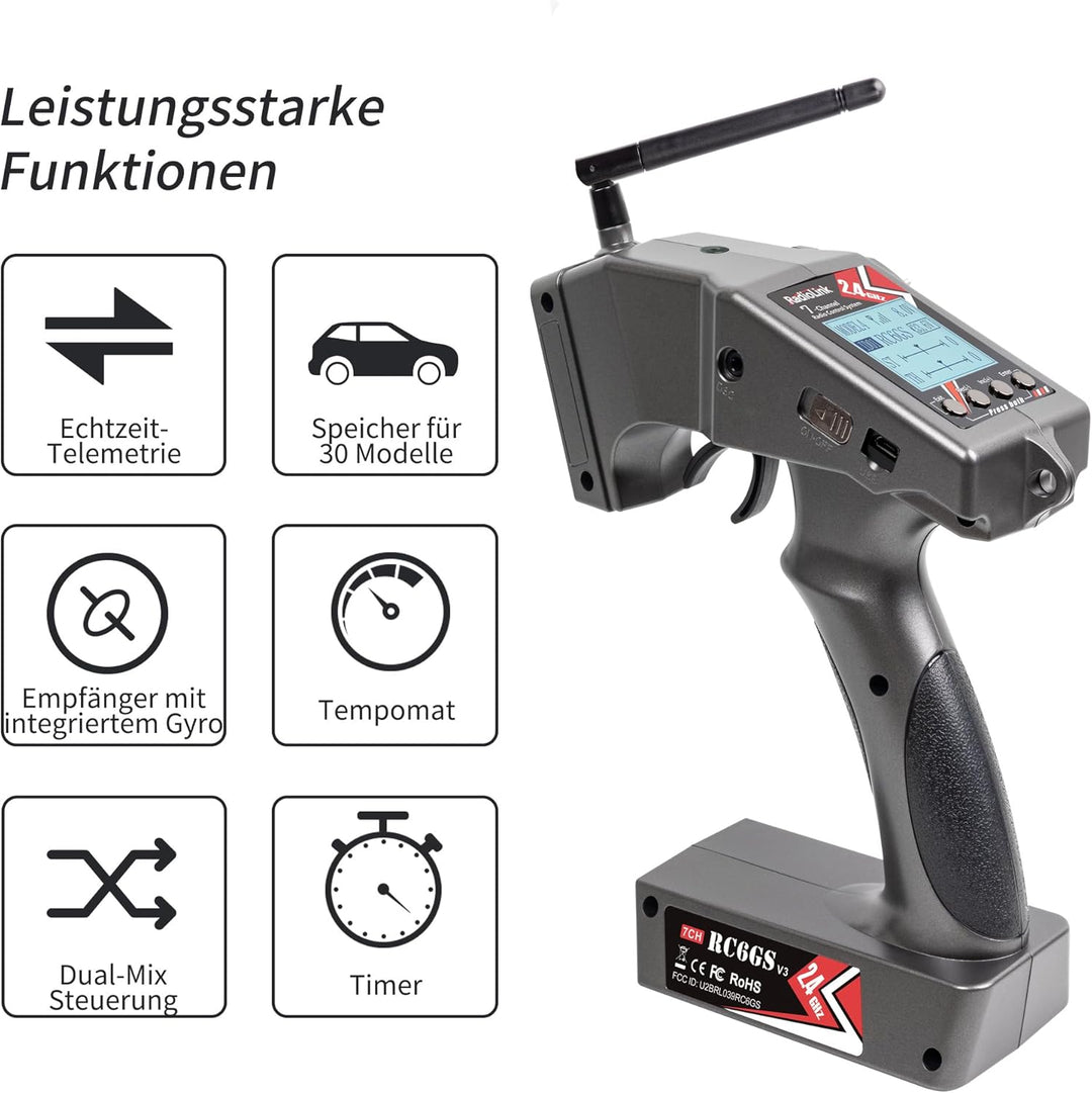 Radiolink RC6GS V3 7 Kanäle 2.4GHz RC Sender mit 2 Stück Empfängern R7FG, Gyro Telemetrie integriert
