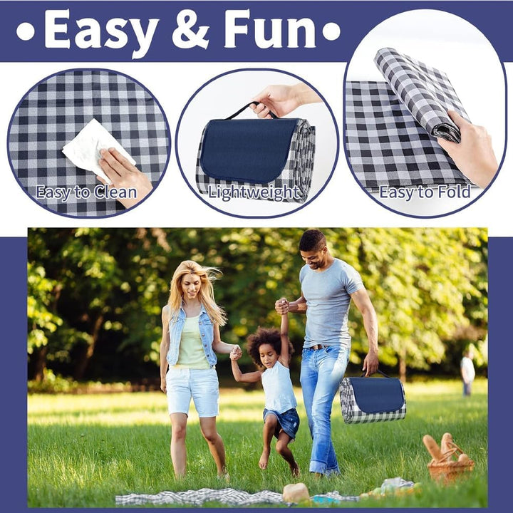 Picknickdecke Wasserdicht Strandmatte 300 x 200 cm | Blau,Tragegriff,Tragbar,Strand,Camping, Park