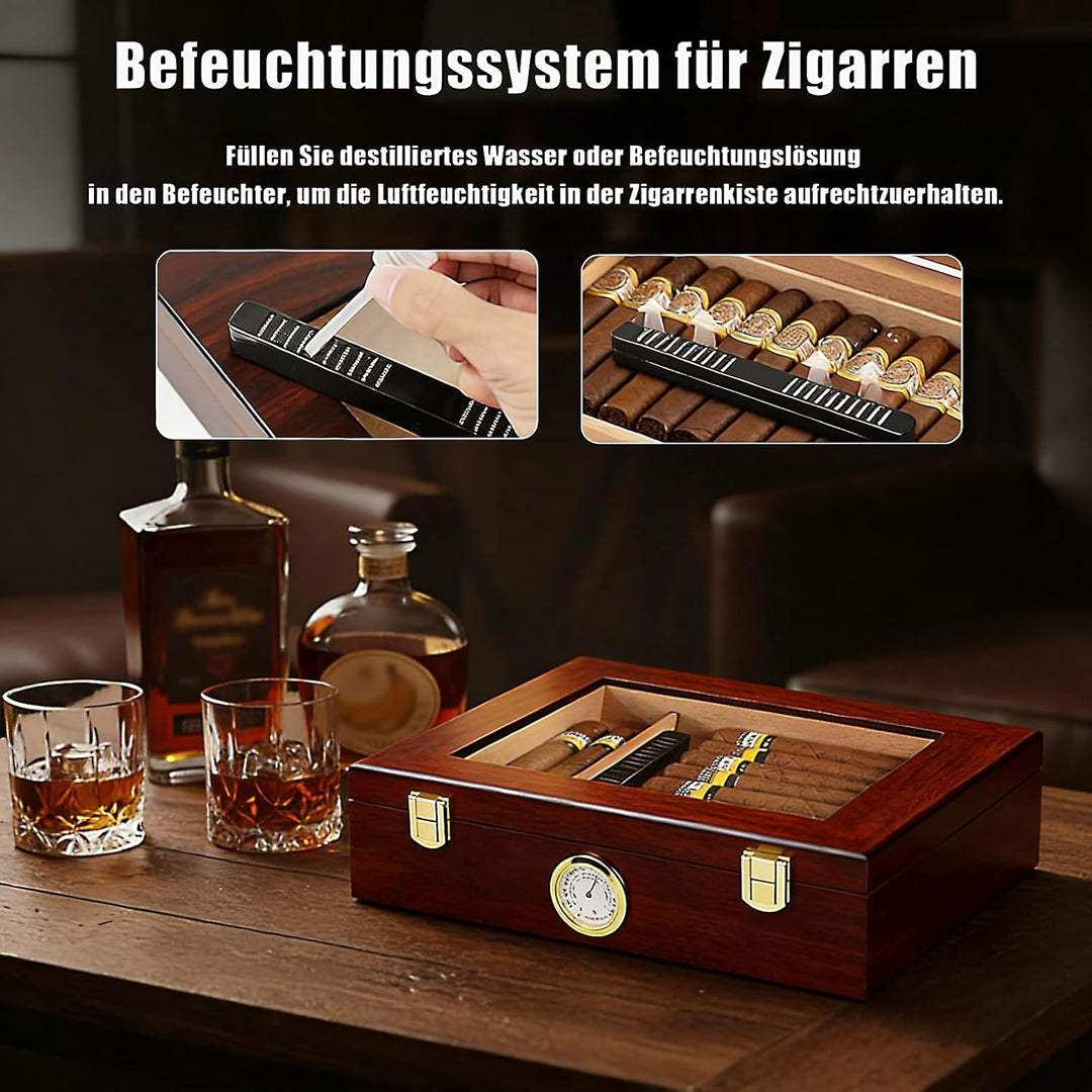 Edelholz-Aufbewahrungsbox, Präzisions-Feuchtebox, Hygrometer & Befeuchter with Teiler, Luxus Aufbewa