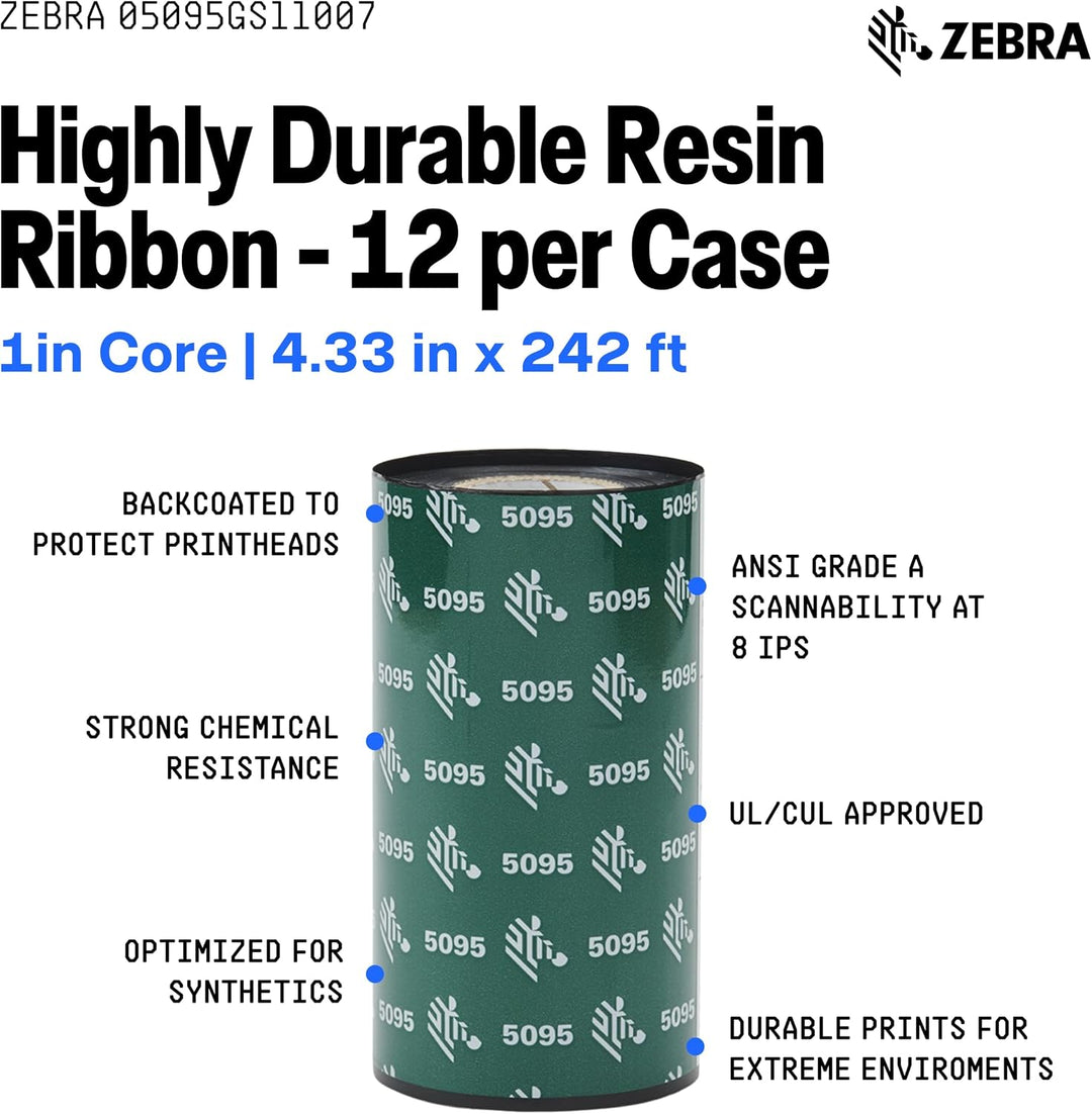 Zebra 05095GS11007 Ribbon 5095 Resin, 110 mm, 74 m, C-12.7 mm, Box of 12