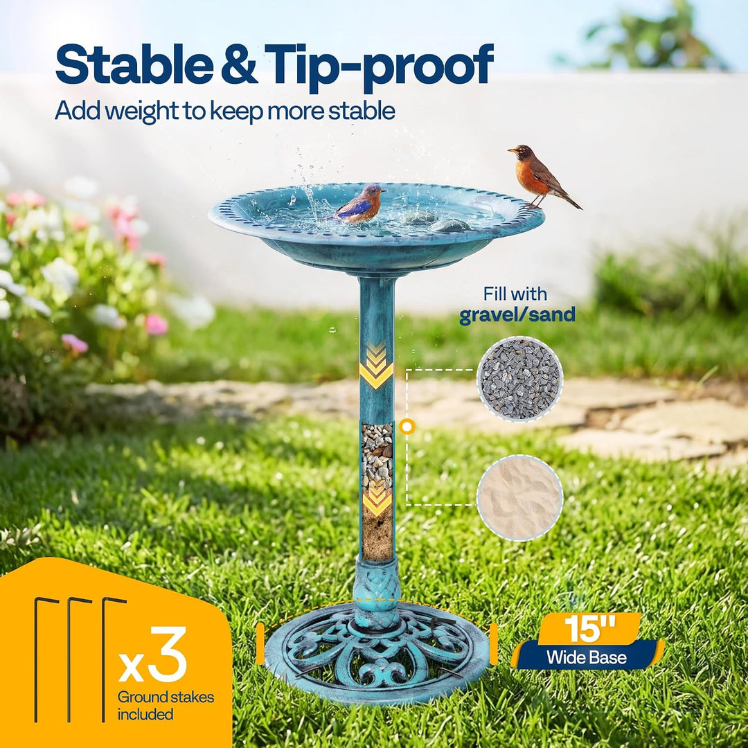 VIVOHOME Vogeltränke 71cm hoch Polyresin leicht antike Optik für Aussenbereich Blau, Blau