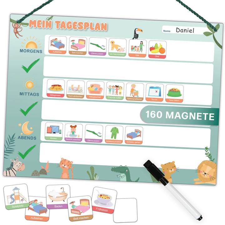 Mini Mindz® Tagesplaner Kinder - Montessori Magnettafel im niedlichen Design inkl. 160 Magnete & Sti