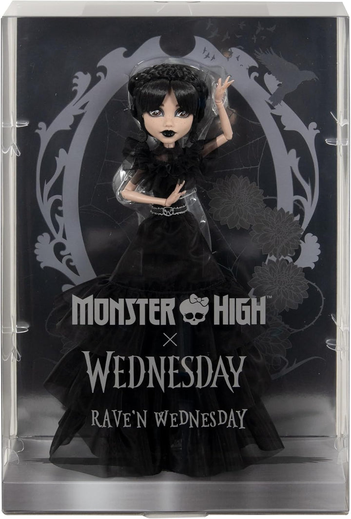 Monster High Wednesday Puppe, Rave’N Wednesday Sammelfigur in schwarzem Gothic-Kleid, inspiriert von