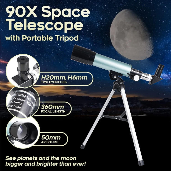 Mijiao Teleskop für Kinder, 360/50mm Astronomisches Teleskop Refraktor Weltraum Fernrohr Landschaft