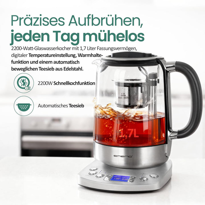 Emerio WK-122248 Glas Teekocher Wasserkocher TESTSIEGER mit Note 1.3 vollautomatisches Teesieb Absen