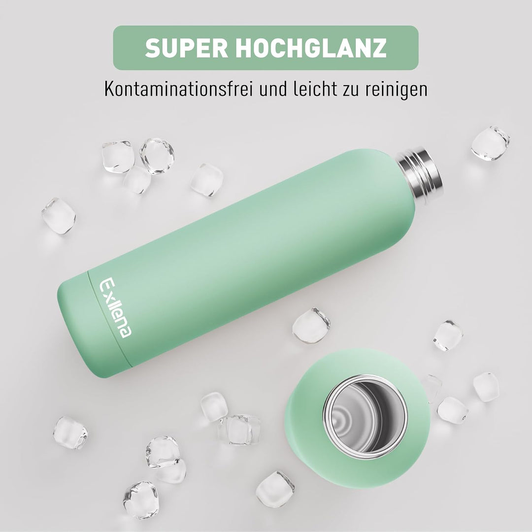 Exllena Trinkflasche Edelstahl 1l – Hochwertige Thermosflasche Mit Silikongriff für Sport, Büro und