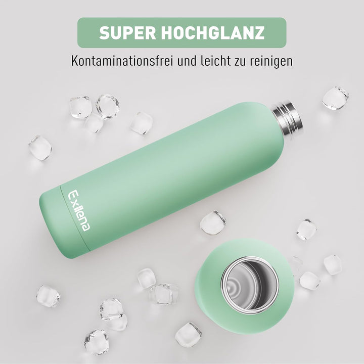 Exllena Trinkflasche Edelstahl 1l – Hochwertige Thermosflasche Mit Silikongriff für Sport, Büro und