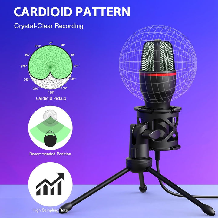 Hoppac USB Mikrofon PC Gaming Mikrofon mit Ständer & Popfilter, Nierencharakteristik Kondensator Mic