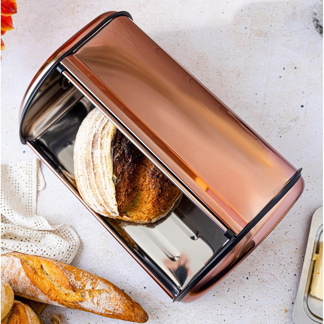 KING HOFF Brotkasten Brotbox Brotbehälter Brotdose aus Stahl (Rosegold), Rosegold