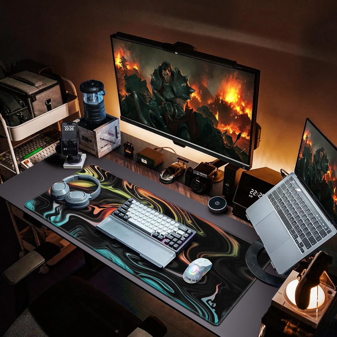 Abetcabe Gaming Mauspad XXL, Mousepad 900 x 400mm, Fluid Art Mauspad gross Vernähte Kanten WassXerdi