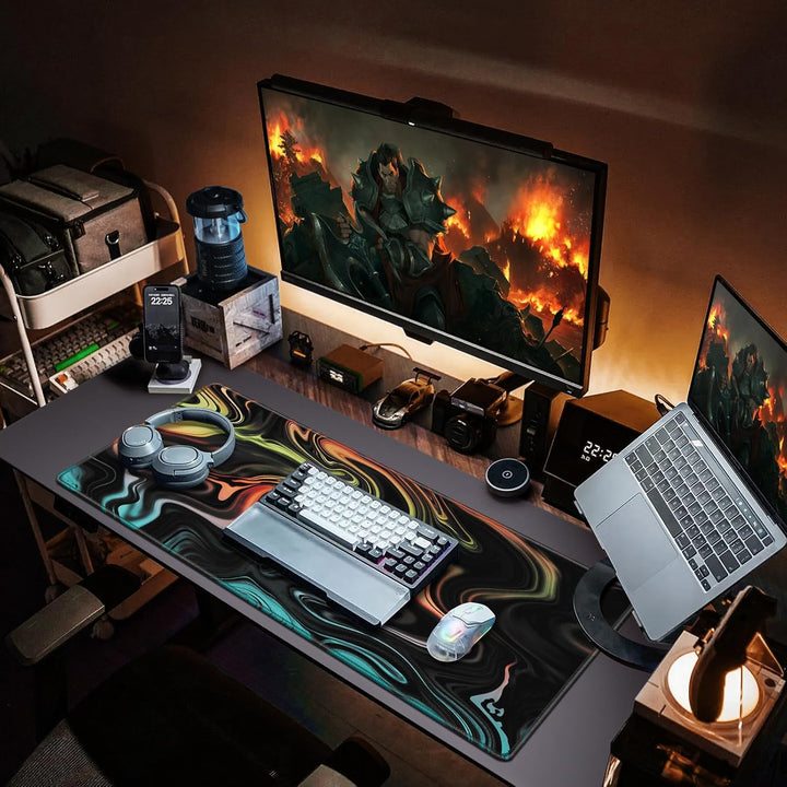 Abetcabe Gaming Mauspad XXL, Mousepad 900 x 400mm, Fluid Art Mauspad gross Vernähte Kanten WassXerdi