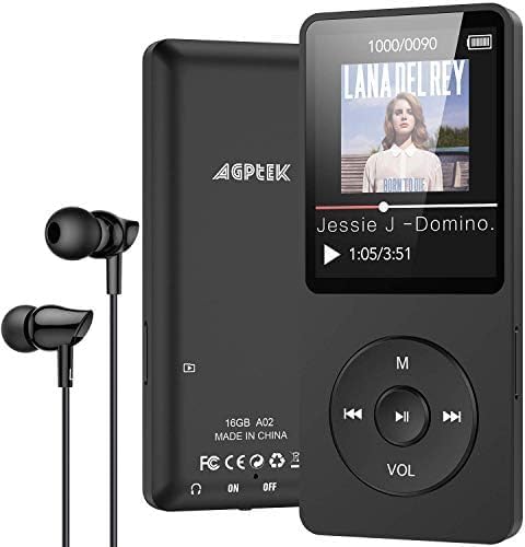 AGPTEK MP3 Player, 16GB verlustfrei MP3 mit 1,8 Zoll Bildschirm, 70 Stunden tragbare Musik Player mi