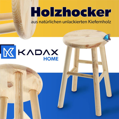 KADAX Holzhocker, Fussbank aus natürlichen unlackierten Kiefernholz, Fussstütze in 3 verschiedenen M