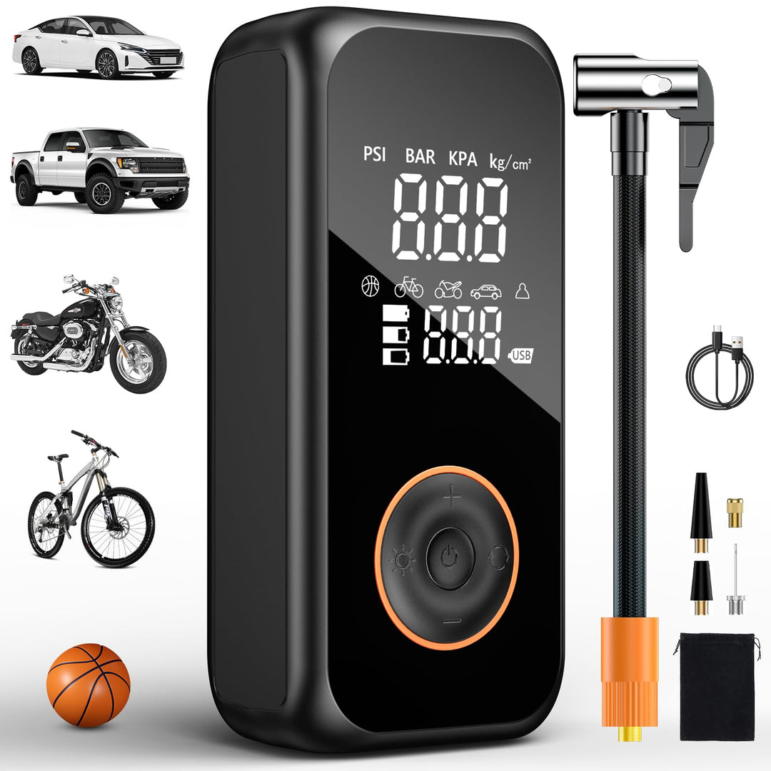 Onherm Elektrische Luftpumpe, 6000mAh Akku Luftpumpe Fahrrad, 150PSI Mini Luftkompressor Fahrradpump