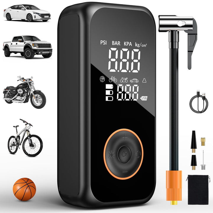 Onherm Elektrische Luftpumpe, 6000mAh Akku Luftpumpe Fahrrad, 150PSI Mini Luftkompressor Fahrradpump