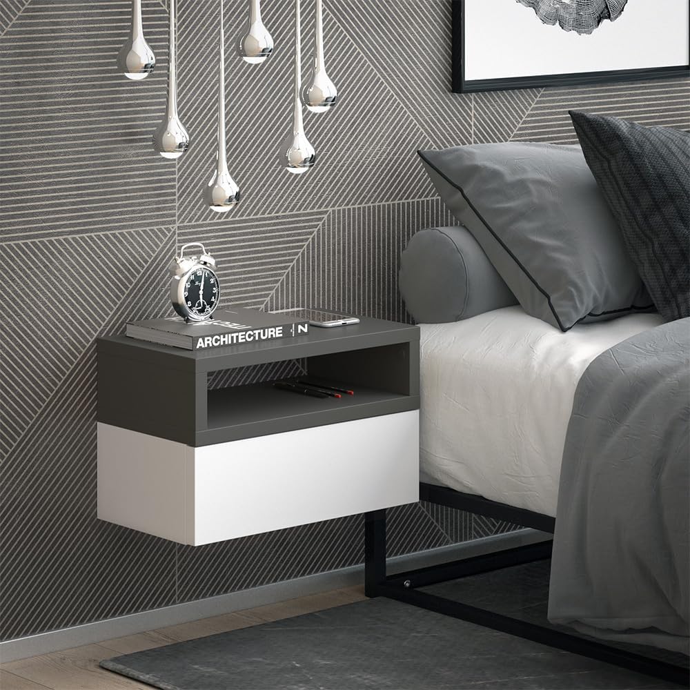 Vicco Nachttisch Urbano, Anthrazit/Weiss, 45 x 28 cm Anthrazit Einzel, Anthrazit Einzel