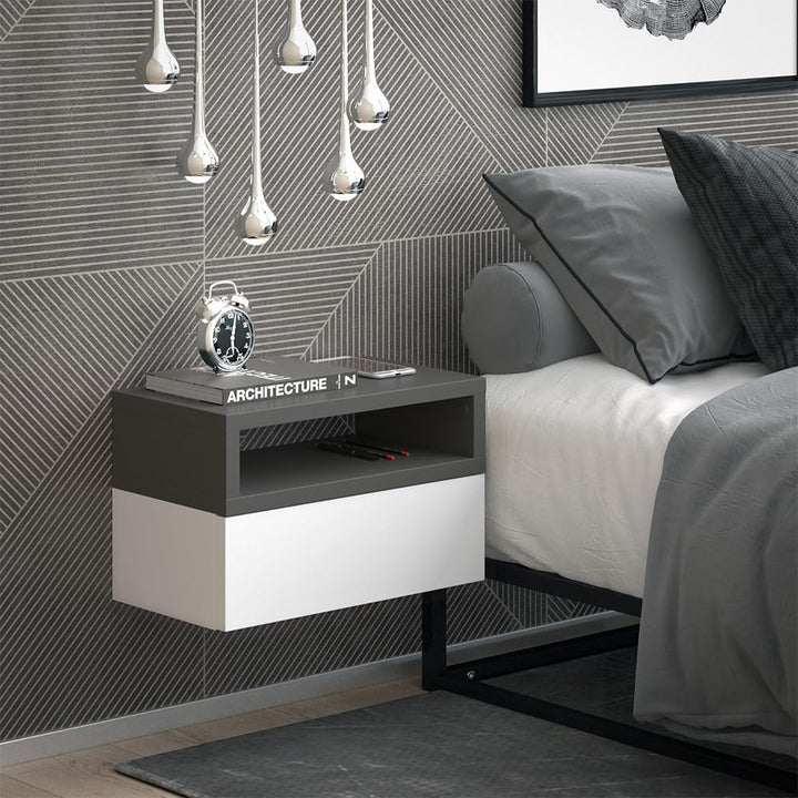 Vicco Nachttisch Urbano, Anthrazit/Weiss, 45 x 28 cm Anthrazit Einzel, Anthrazit Einzel