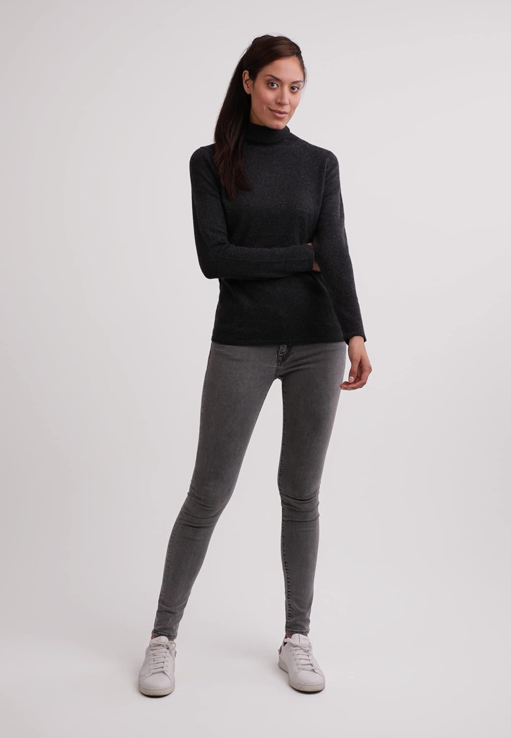 100% Kaschmir Damen Pullover | Sweater Rollkragen 2-fädig XS Dunkelgrau, XS Dunkelgrau