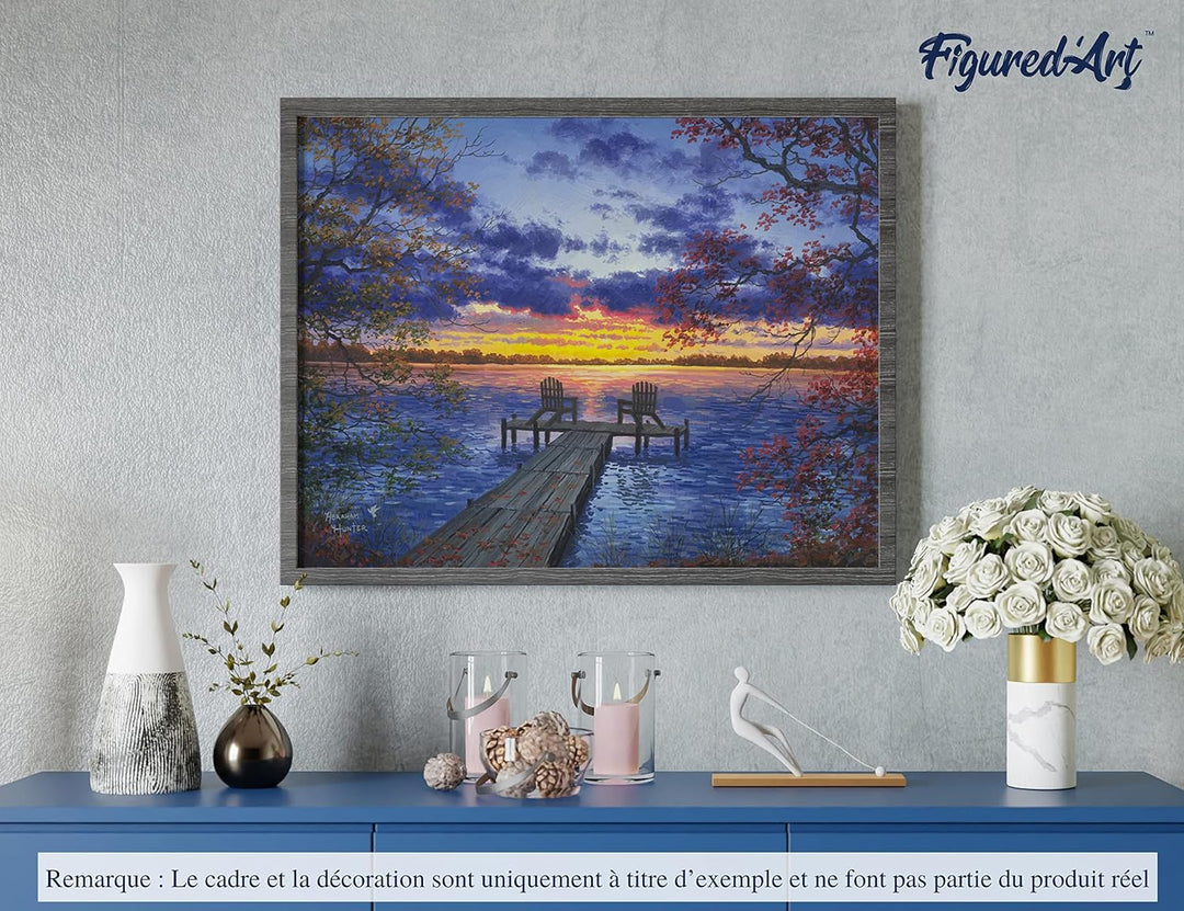 Figured'Art Malen Nach Zahlen Erwachsene Mit Rahmen Eine Abenddämmerung am Flusssteg - Paint by Numb