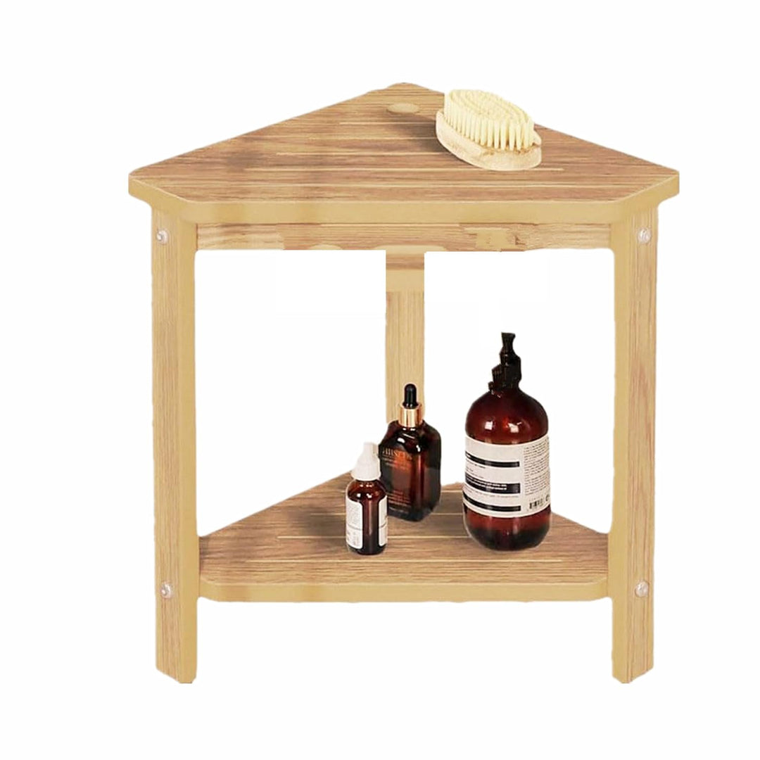 Bambus Eckregal, 2 Stufe Eck-Ablage für Badezimmer, Dusche & Küche, Natürliches Holz-Eckregal mit Ru