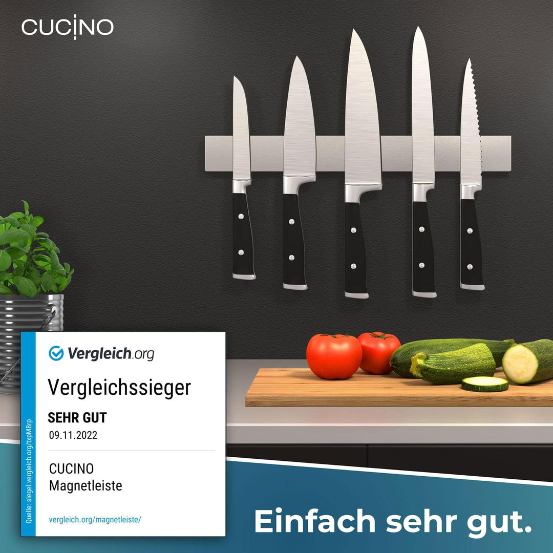 Cucino Magnetleiste Messer mit extra starkem Magnet - Vergleichssieger 2022 - Einfache Montage mit 3