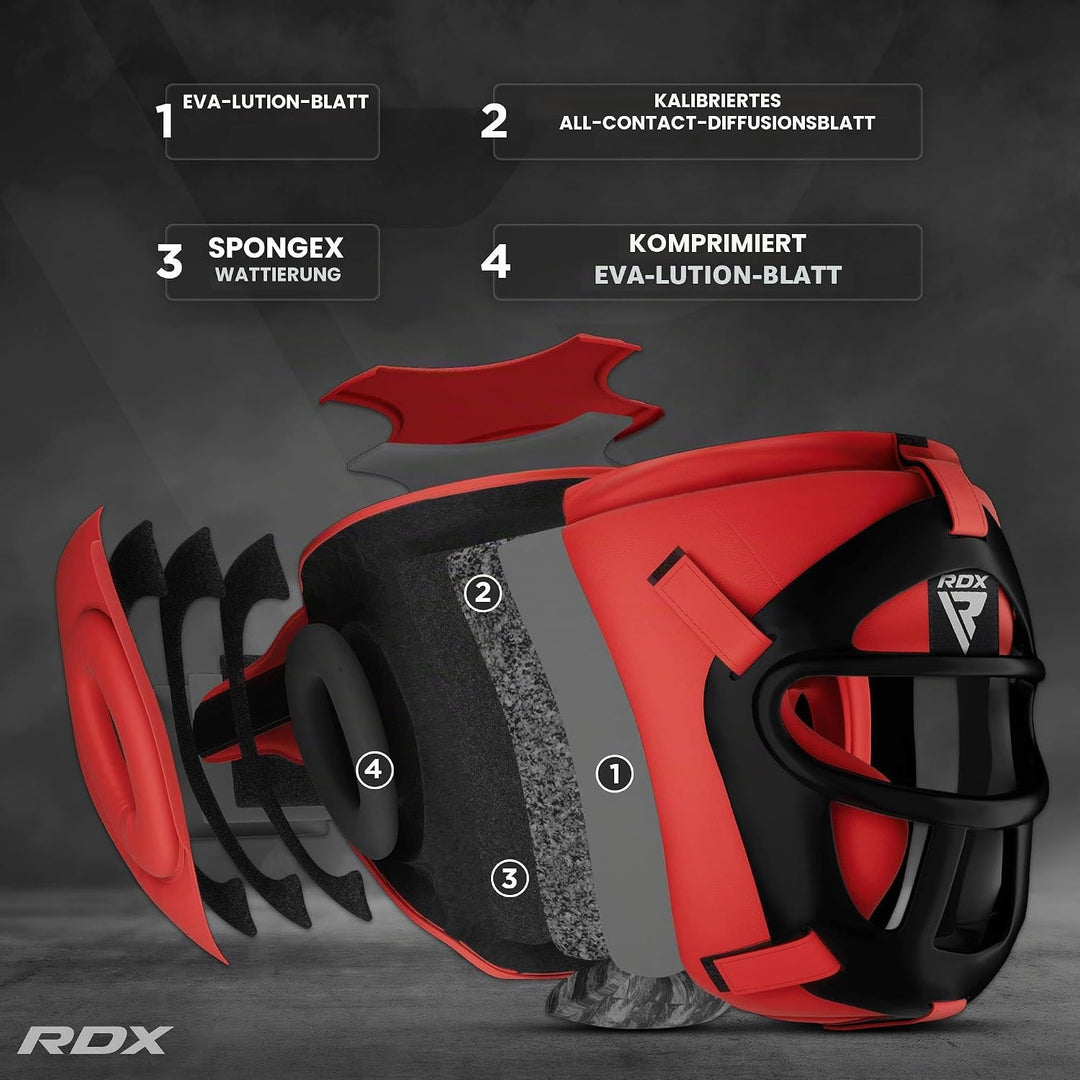 RDX Kopfschutz Boxen Gitter, Maya Hide Leder, MMA Kickboxen Kampfsport Thaiboxen Gesichtsschutz, Box