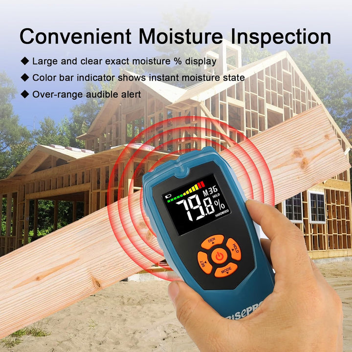 RISEPRO Holzfeuchtemessgerät Stiftloser zerstörungsfreier Holzfeuchtedetektor-Scanner für Brennholz,
