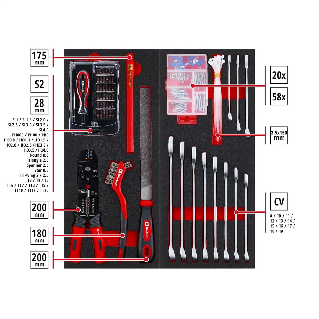 Original Einhell 6-Pads Werkzeugset für Werkstattwagen – 299 Teile inkl. Präzisions- & Spezialbits,