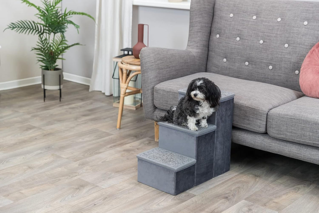 Trixie Velours Faltbare 3-stufige Haustiertreppe mit Stauraum, zusammenklappbar, Staufächer für Haus