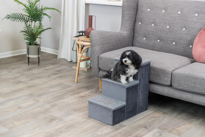 Trixie Velours Faltbare 3-stufige Haustiertreppe mit Stauraum, zusammenklappbar, Staufächer für Haus
