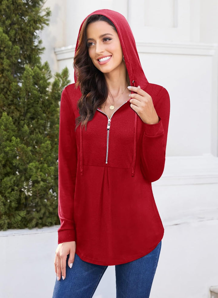 Siddhe Pullover Damen Hoodie 1/4 Zip Farbblock Sweatshirt Kapuzenpullover Tunika mit Reissverschluss