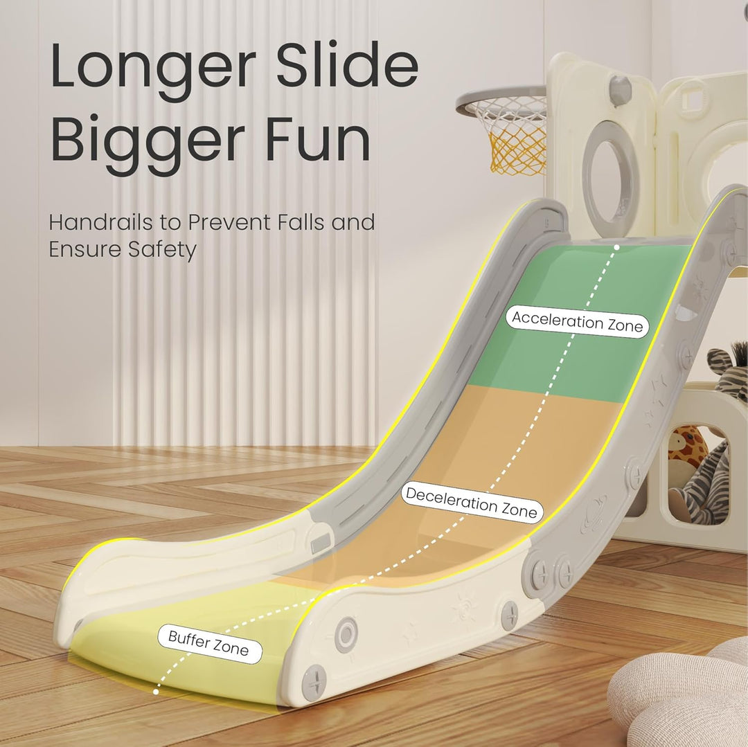 hoopyosms Kinder Rutsche mit Klettergerüst, Basketballkorb und Tunnel, Indoor-Kunststoffrutschenset