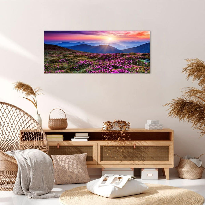 Wandbilder Dekoration Wohnzimmer Wiese Berg Himmel Landschaft Panorama Bilder auf Leinwand 120x50cm