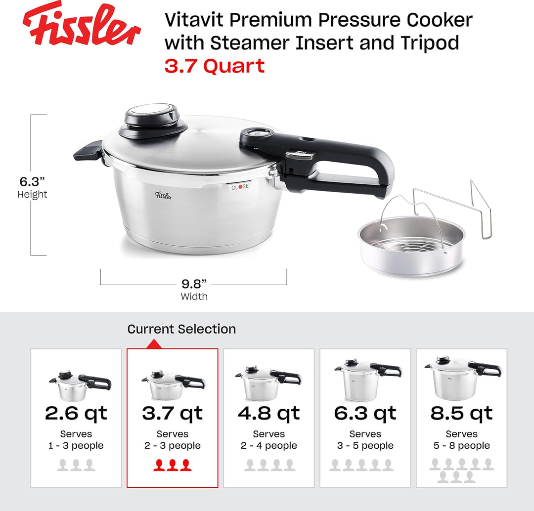 Fissler Vitavit Premium / Schnellkochtopf (3,5 L, Ø 22 cm) Edelstahl-Dampfkochtopf,4-Garstufen, inkl